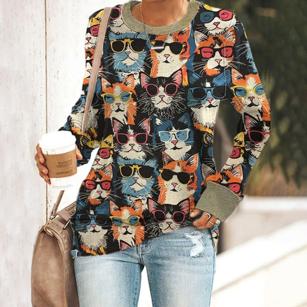 Women's Cool Cat Print Inspirational Casual Sweatshirt