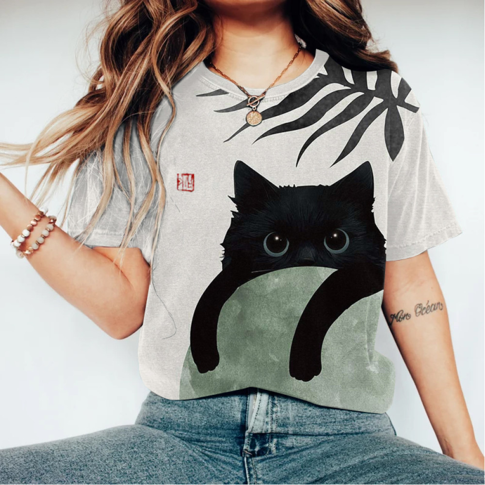 Women's Creative Cute Cats Painting Art T-Shirt