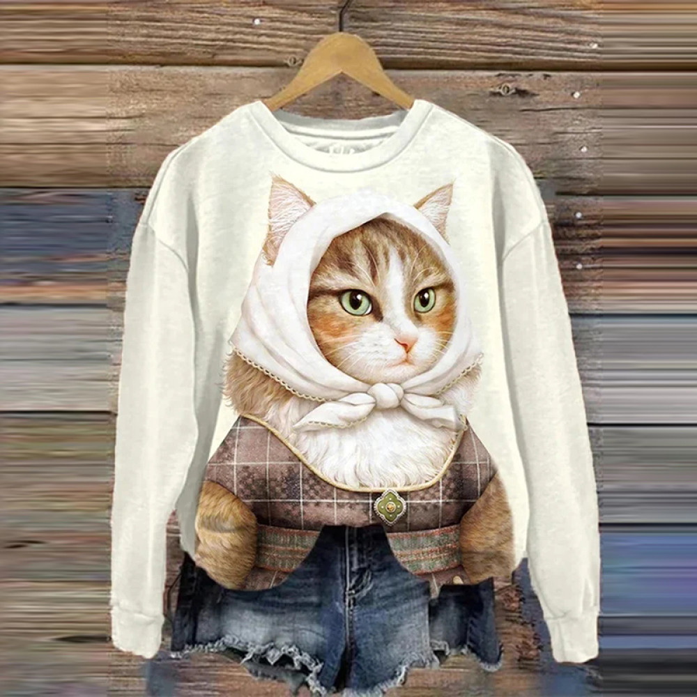Women's Cute Cat Fun Art Print Sweatshirt