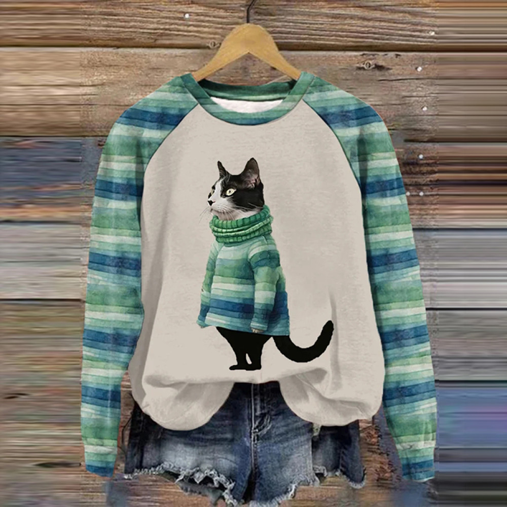 Women's Cute Cat In Sweater Print Casual Sweatshirt