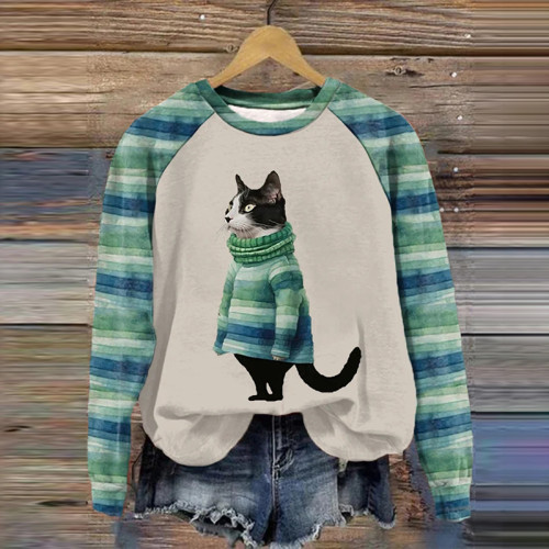 Women's Cute Cat In Sweater Print Casual Sweatshirt