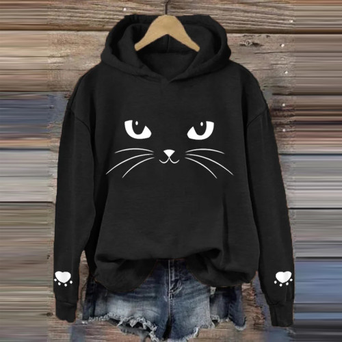 Women's Cute Cat Print Cat Lovers Casual Hoodie