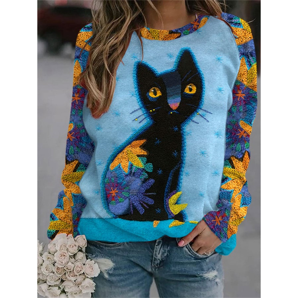 Women's Cute Cat Print Sweatshirt 1