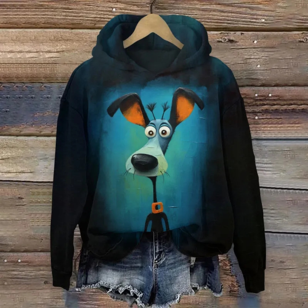 Women's Cute Dog Gradient Print Long Sleeve Casual Hoodie