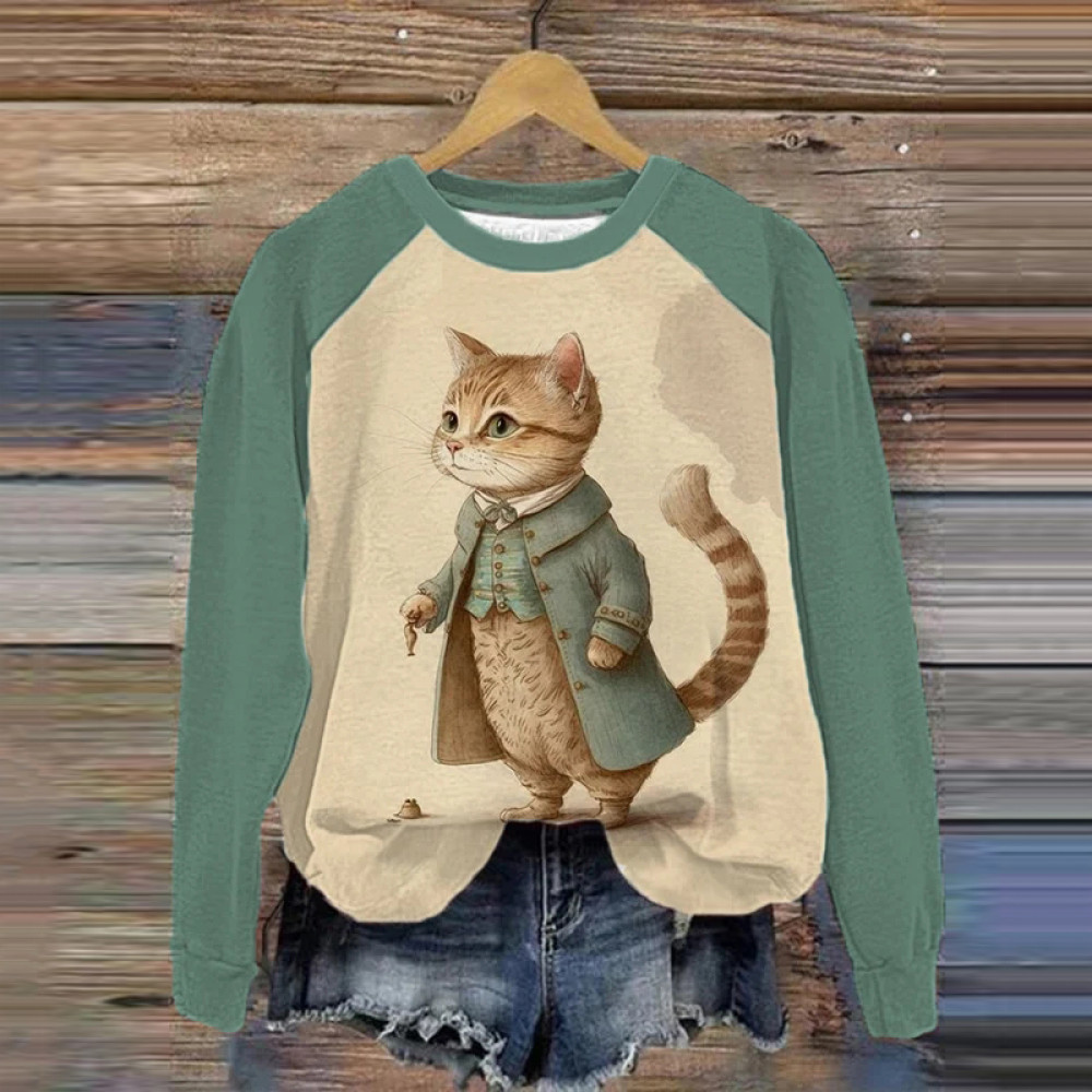 Women's Cute Winter Fat Cat Print Casual Sweatshirt