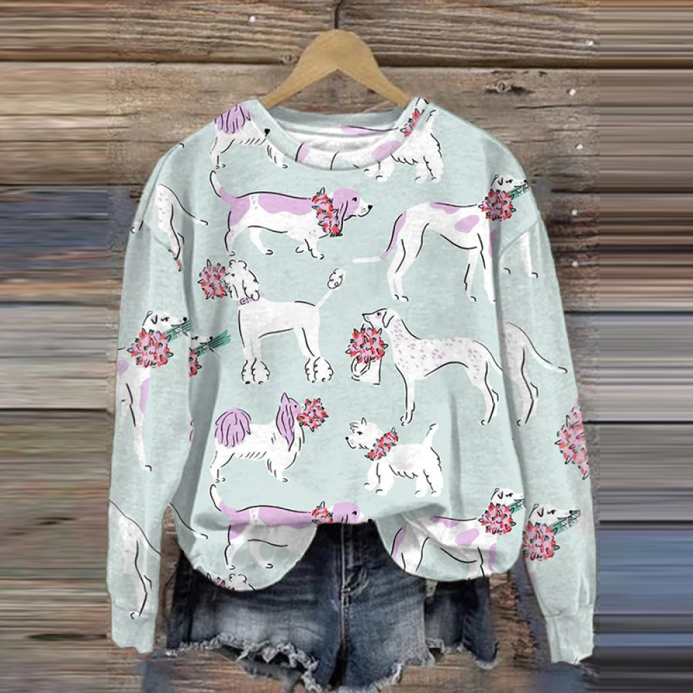 Women's Dog Print Casual Long Sleeve Sweatshirt