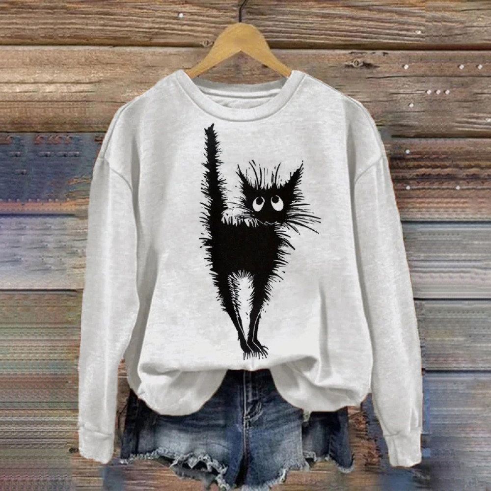 Women's Frightened Cat Funny Graphic Print Casual Sweatshirt