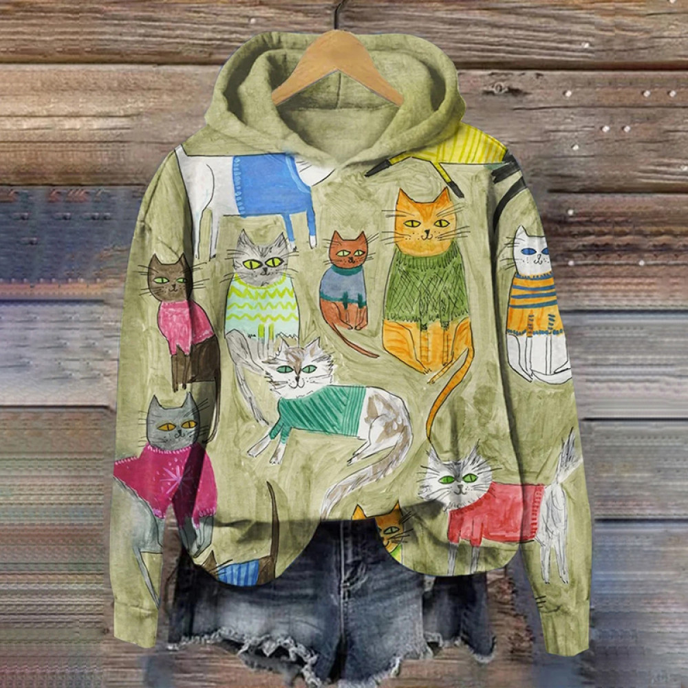 Women's Funny Cat Art Print Casual Hoodie