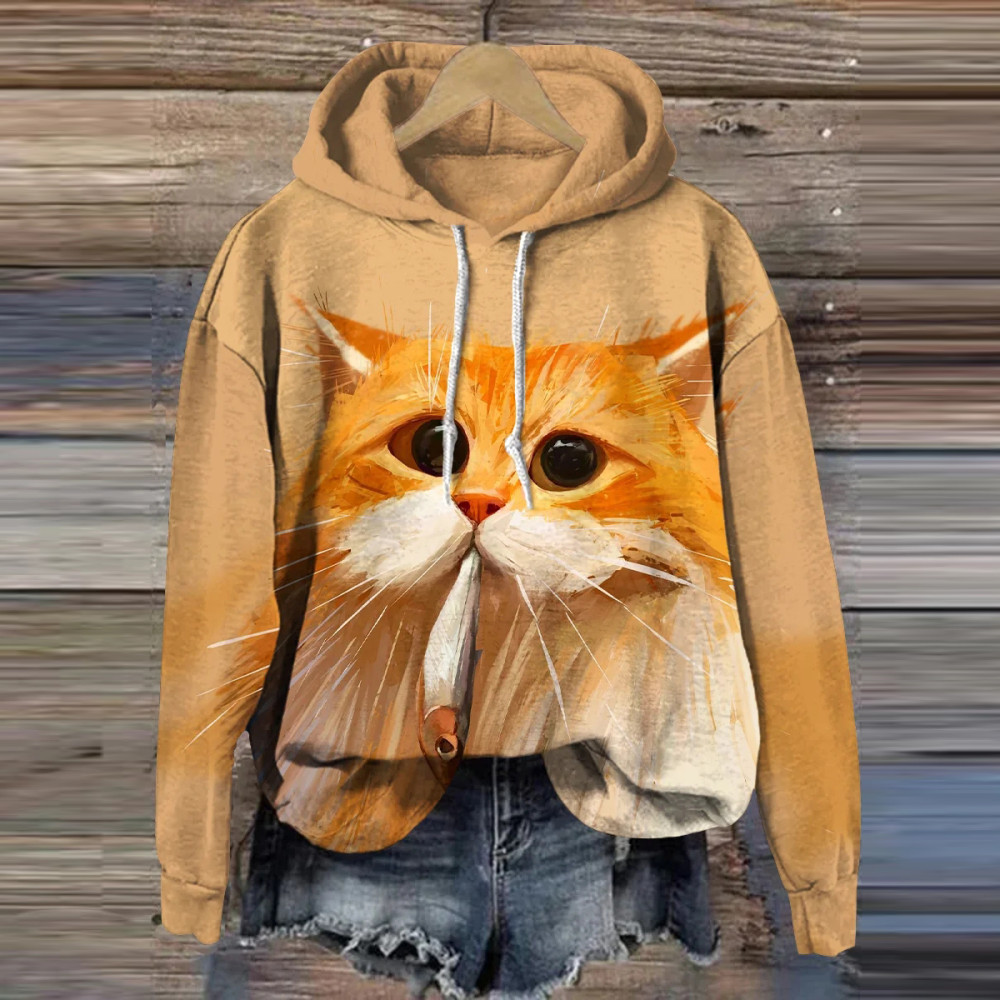 Women's Funny Cat Fish Print Casual Sweatshirt