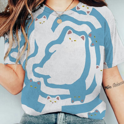 Women's Funny Cat Pattern Abstract Art Print Casual T-Shirt
