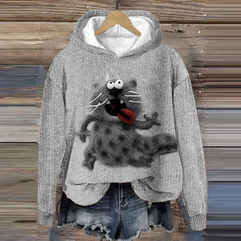 Women's Funny Crazy Cat Casual Hoodie Sweater