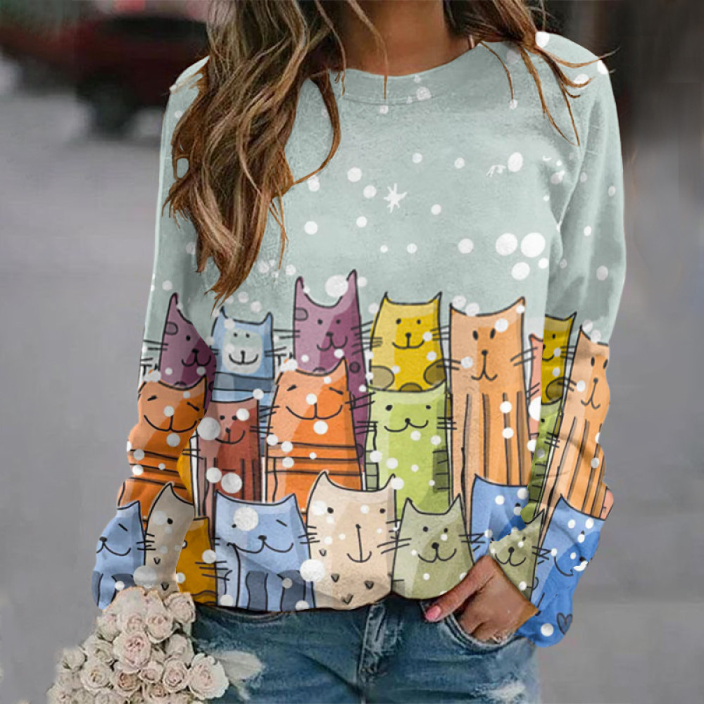Women's Funny Cute Cat Print Casual Sweatshirt