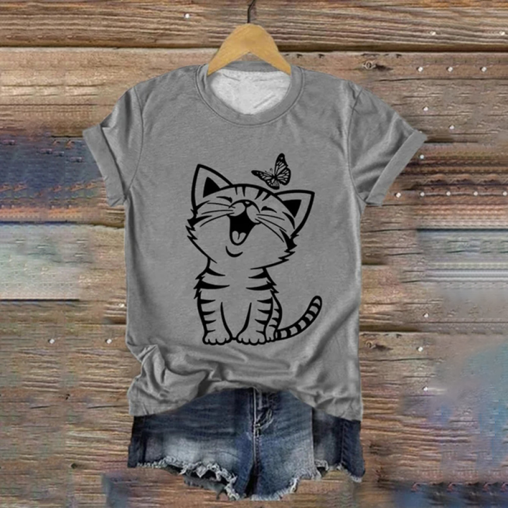 Women's Funny Scream Cat Print Tee