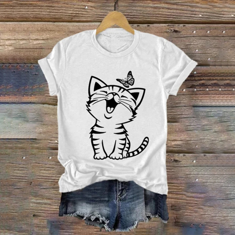 Women's Funny Scream Cat Print Tee