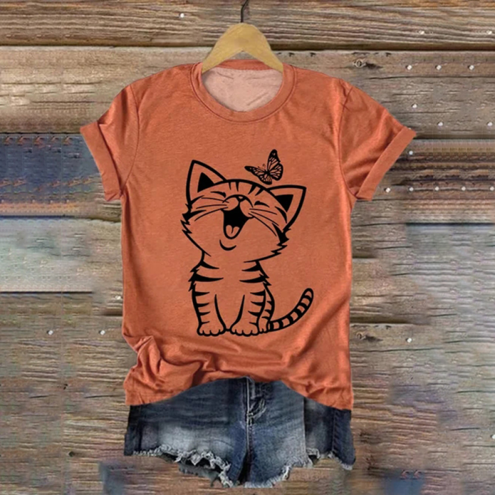 Women's Funny Scream Cat Print Tee