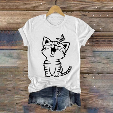 Women's Funny Scream Cat Print Tee