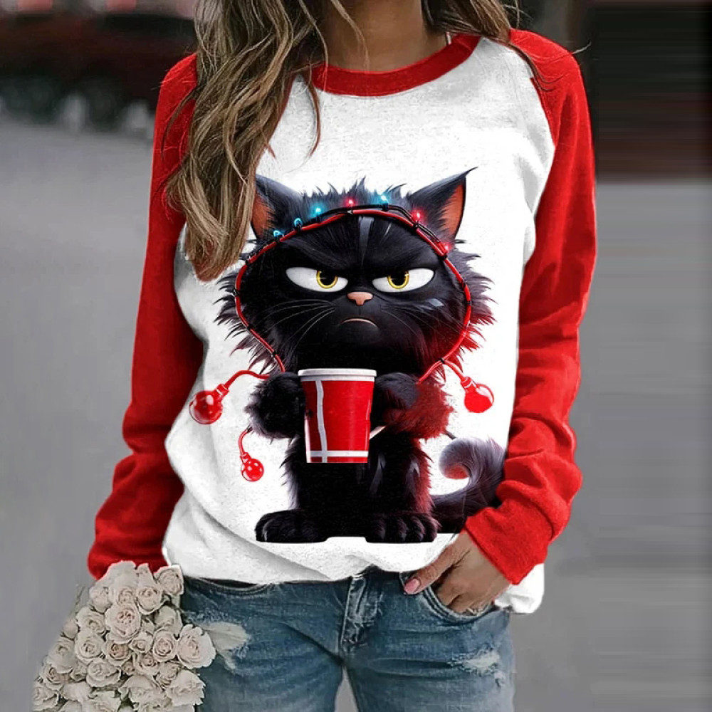 Women's Grumpy Moring Coffee Cat Lantern Print Sweatshirt