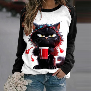Women's Grumpy Moring Coffee Cat Lantern Print Sweatshirt