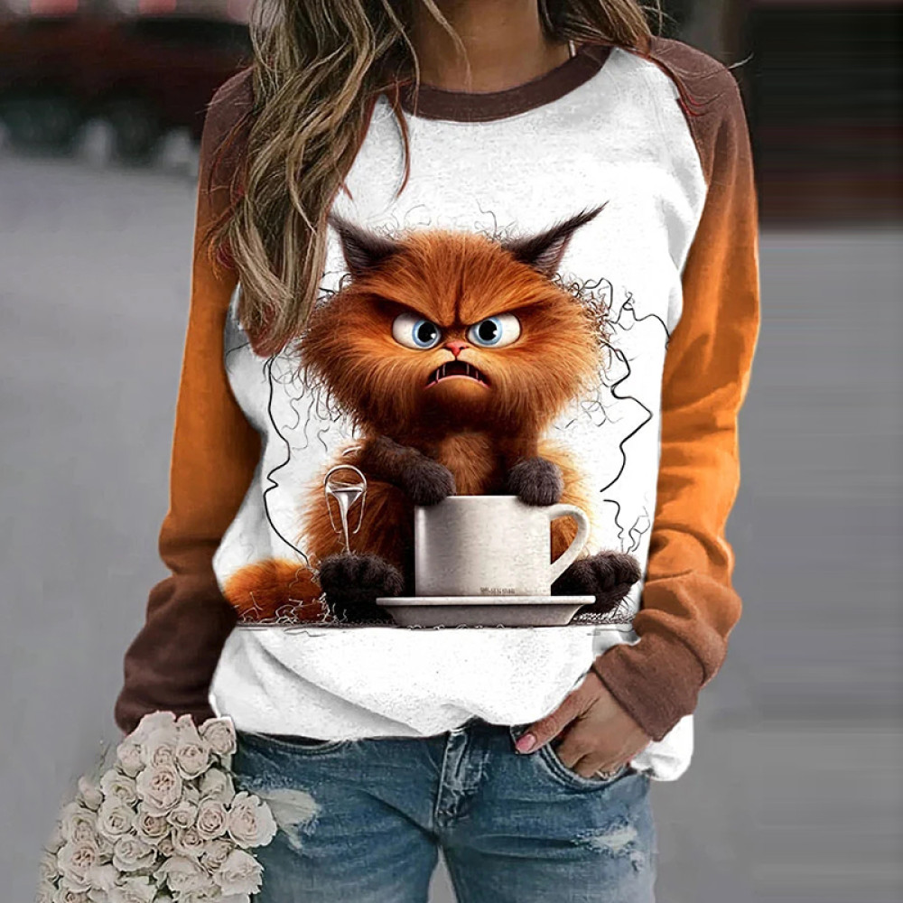 Women's Grumpy Moring Coffee Cat Print Sweatshirt