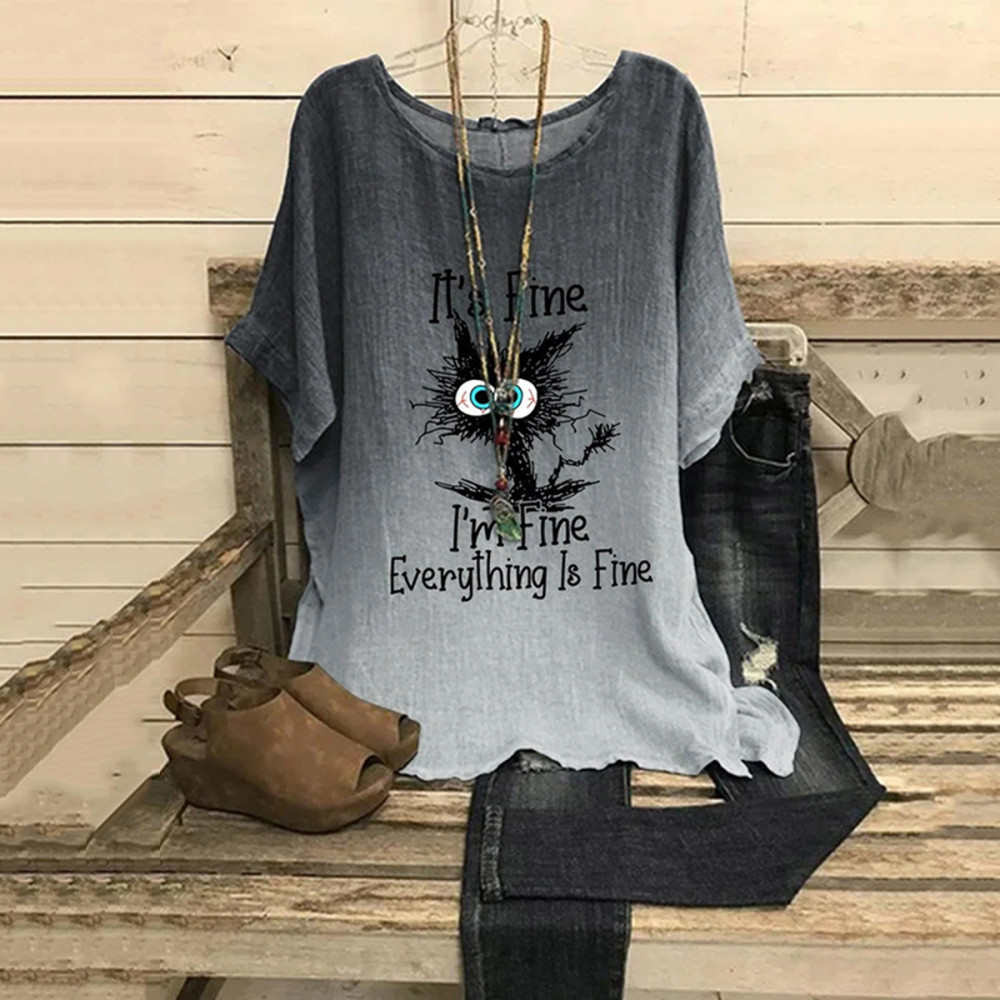 Women's Halloween Cat Art Print Casual Top