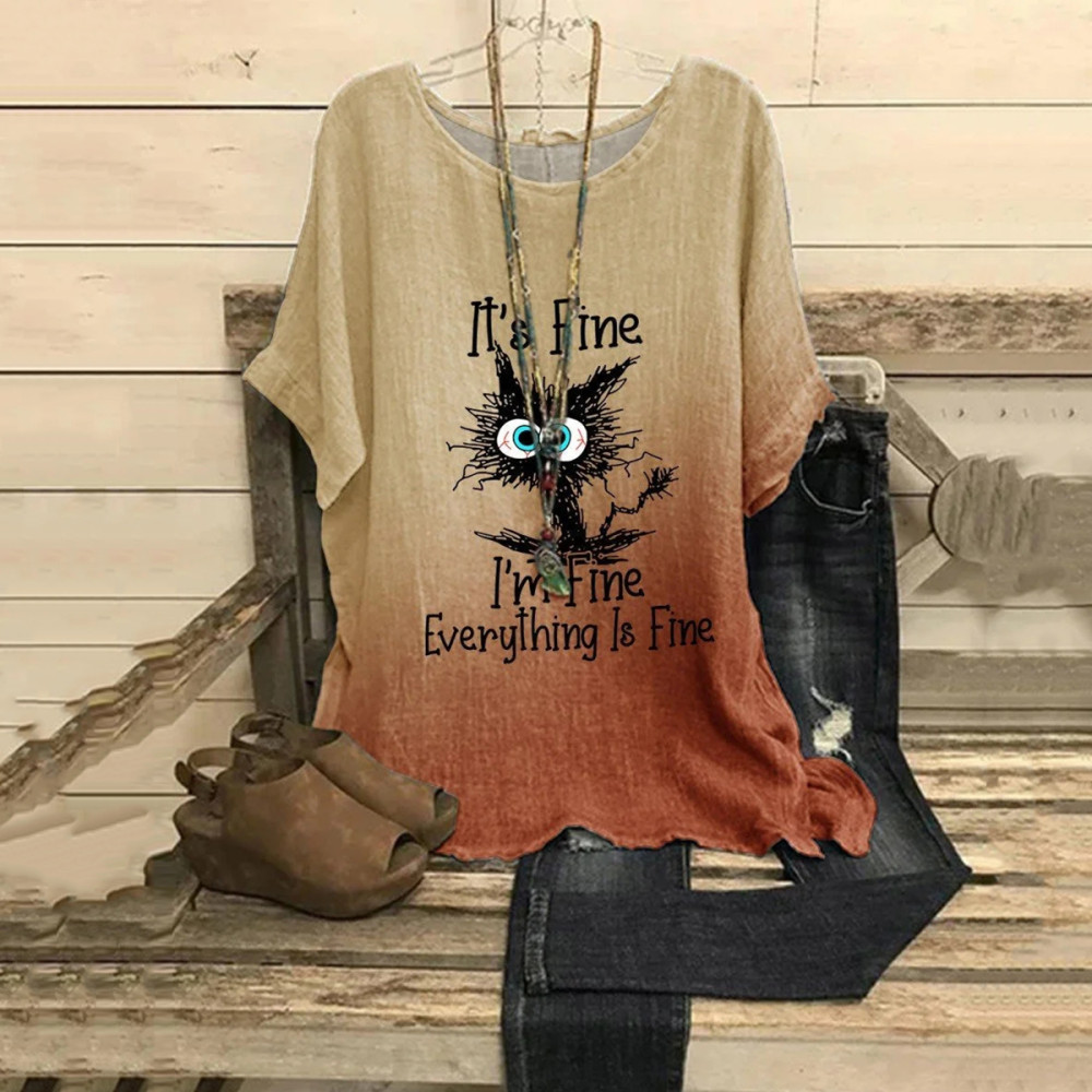 Women's Halloween Cat Art Print Casual Top