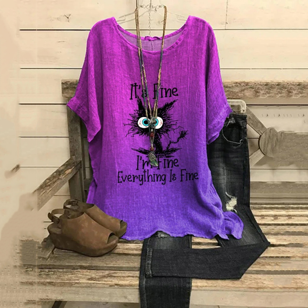 Women's Halloween Cat Art Print Casual Top