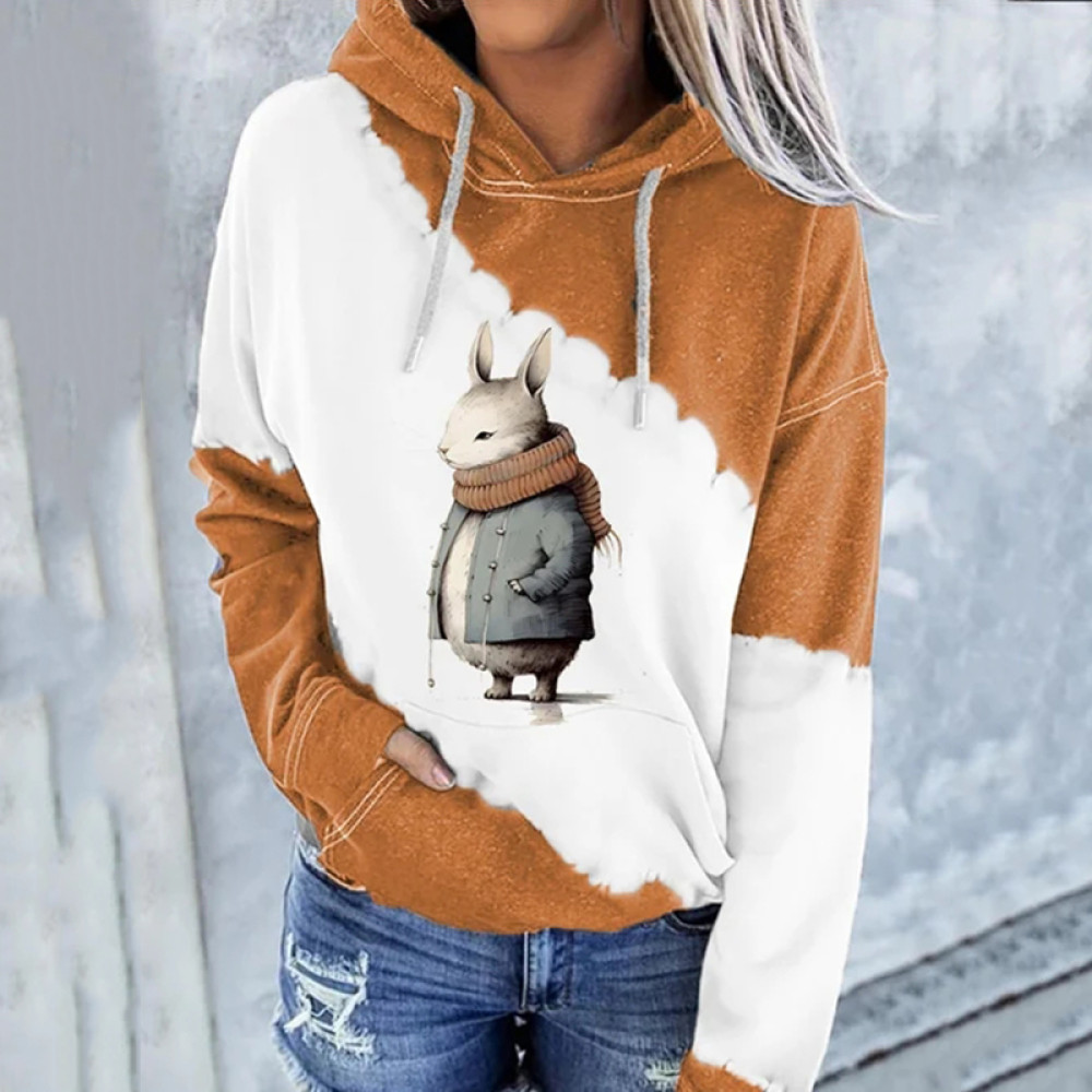 Women's Scarf Rabbit Print Hoodie