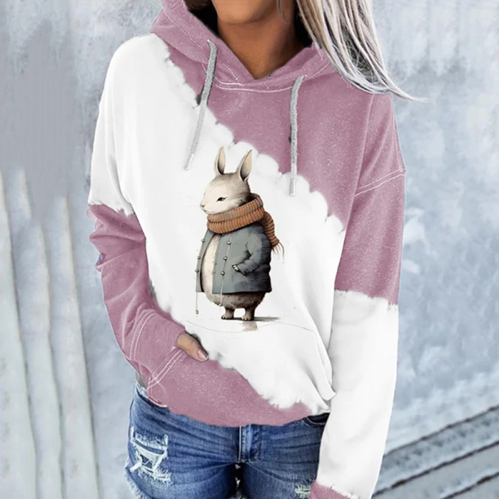 Women's Scarf Rabbit Print Hoodie