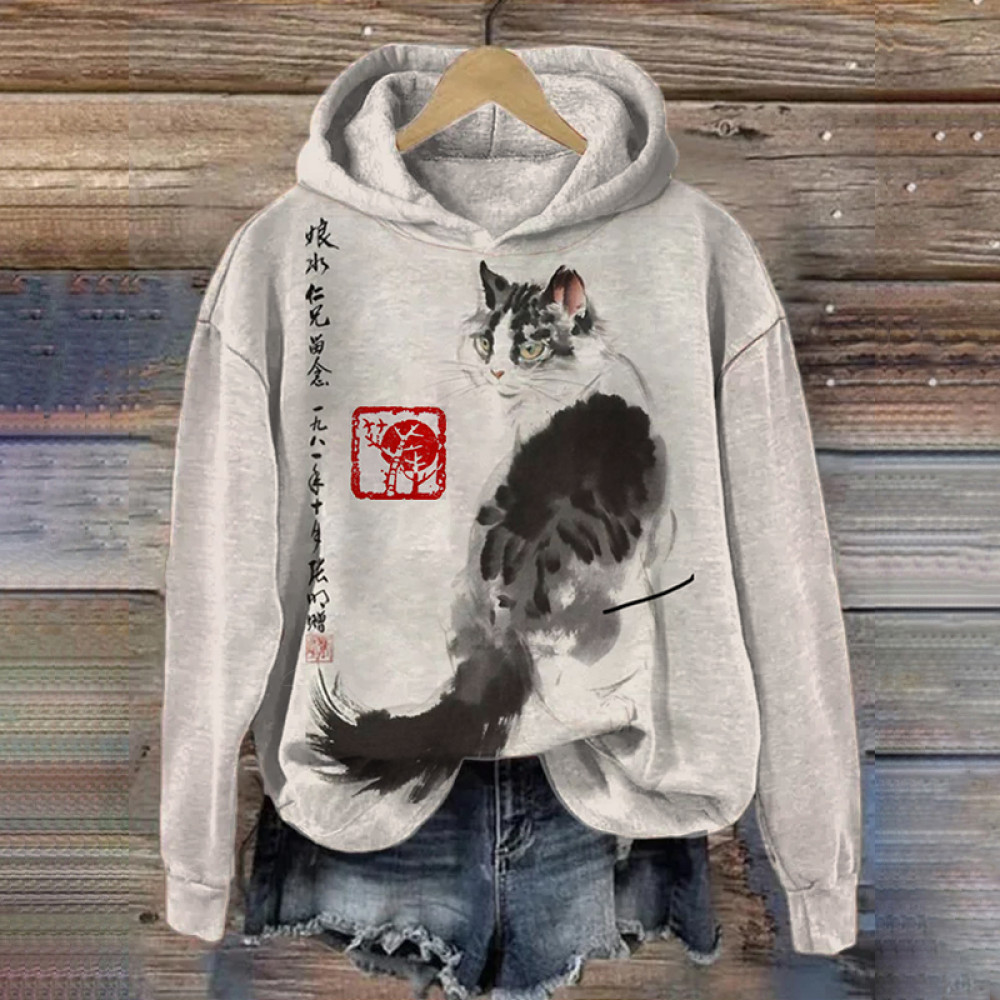 Women's Sport Ink Cat Stamp Hoodie