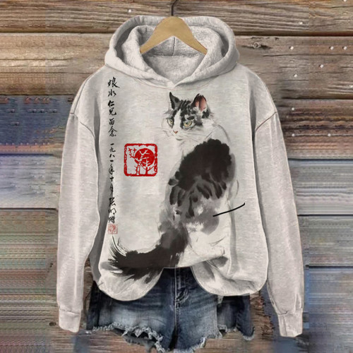 Women's Sport Ink Cat Stamp Hoodie