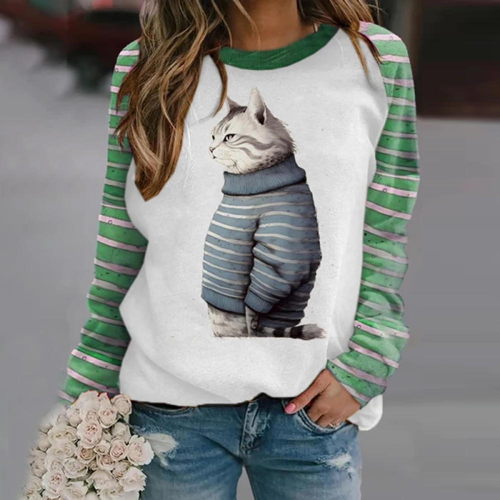 Women's Striped Cat Casual Sweatshirt