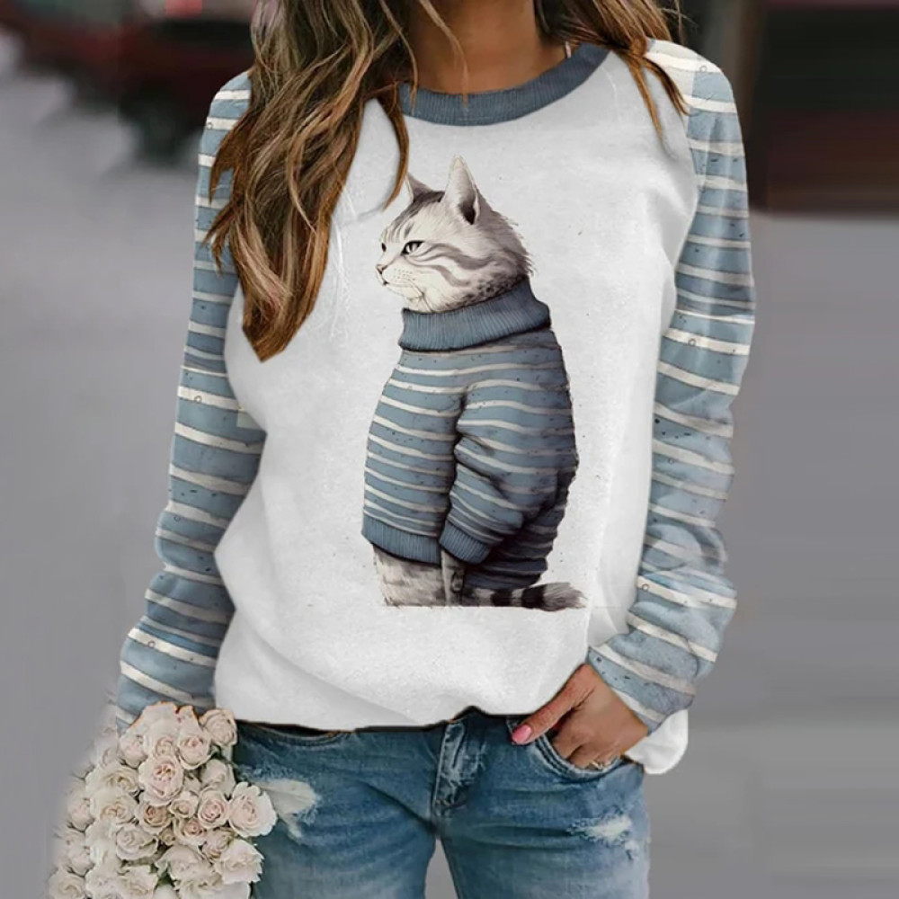 Women's Striped Cat Casual Sweatshirt