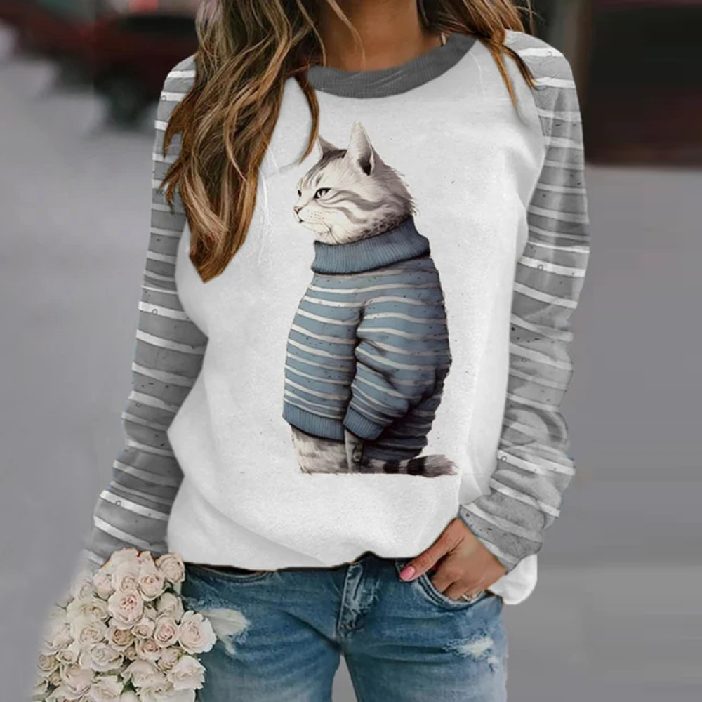 Women's Striped Cat Casual Sweatshirt