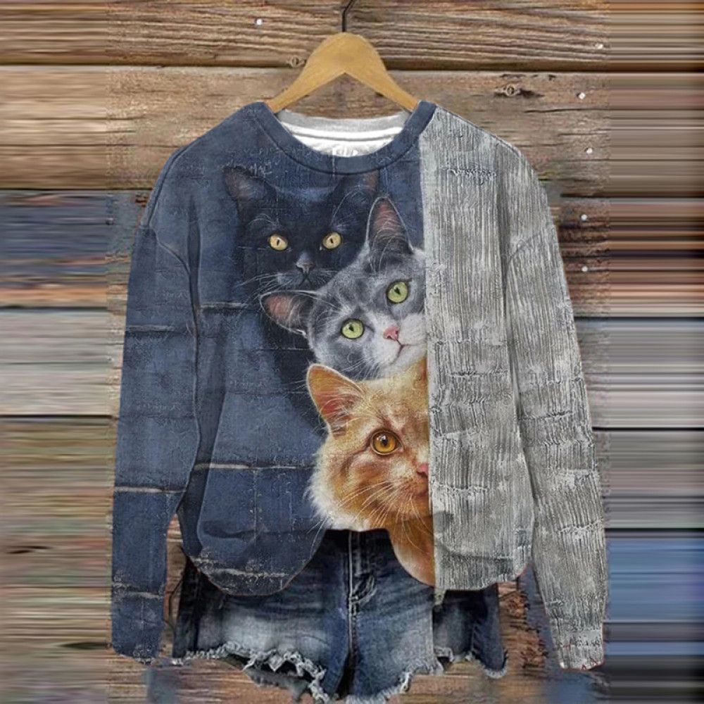 Women's Three Cats Print Casual Sweatshirt