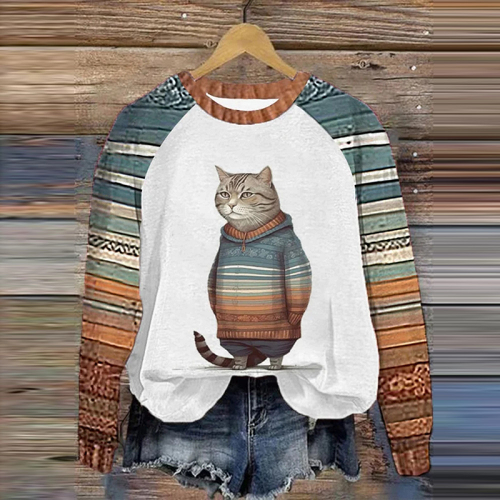 Women's Winter Cat Print Casual Sweatshirt