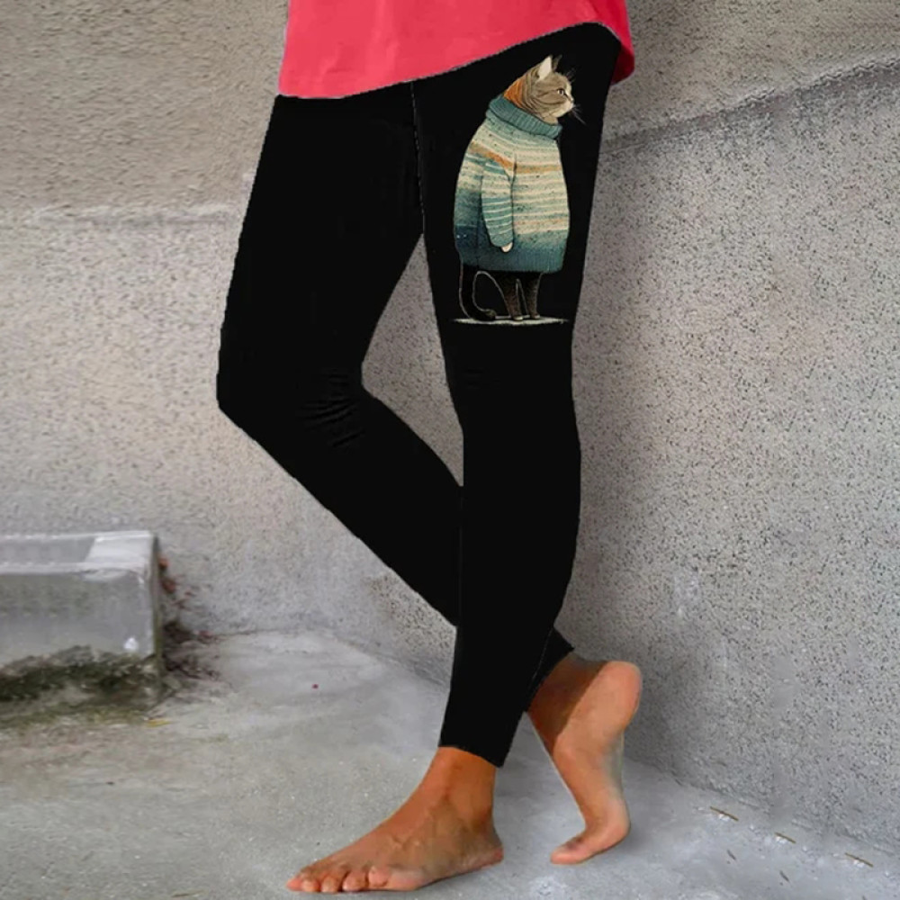 Women's Winter Cat Print Leggings
