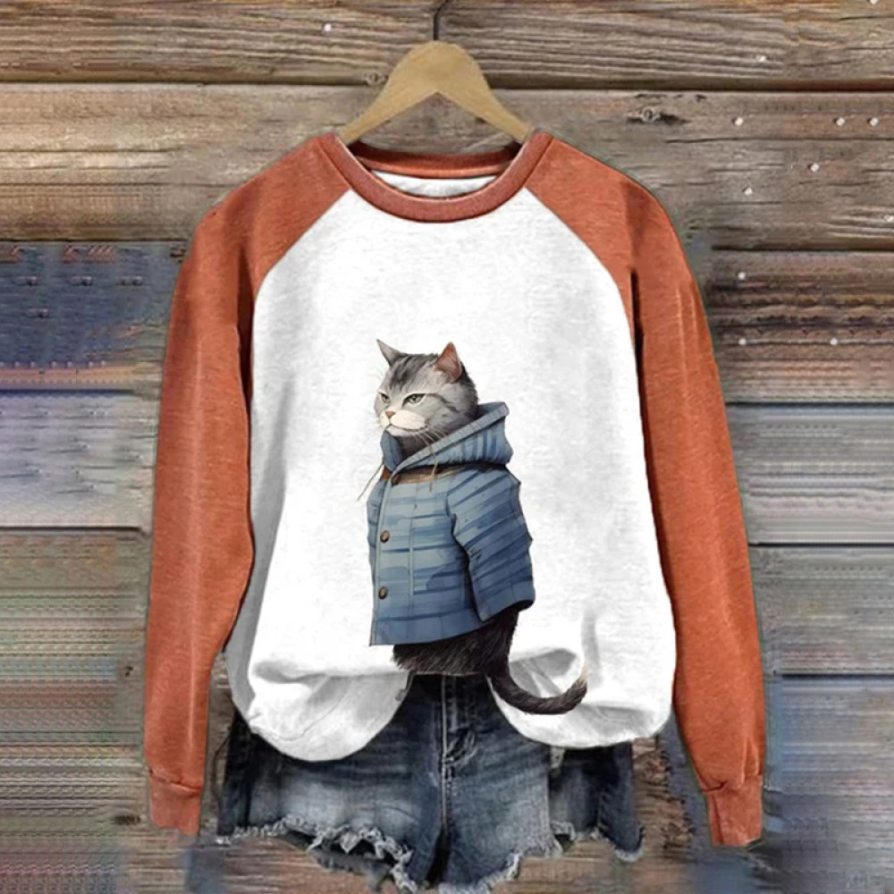 Women's Winter Scarf Cat Print Casual Sweatshirt