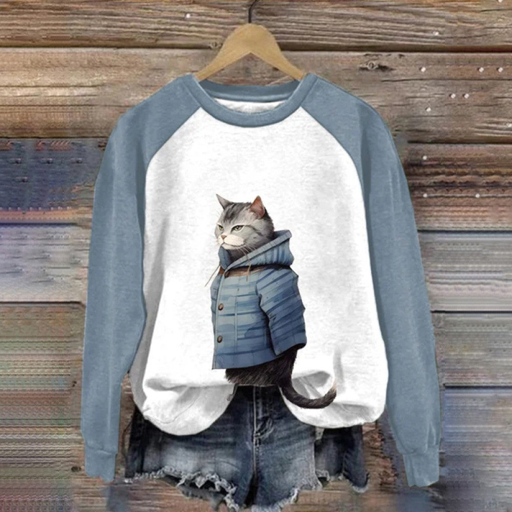 Women's Winter Scarf Cat Print Casual Sweatshirt