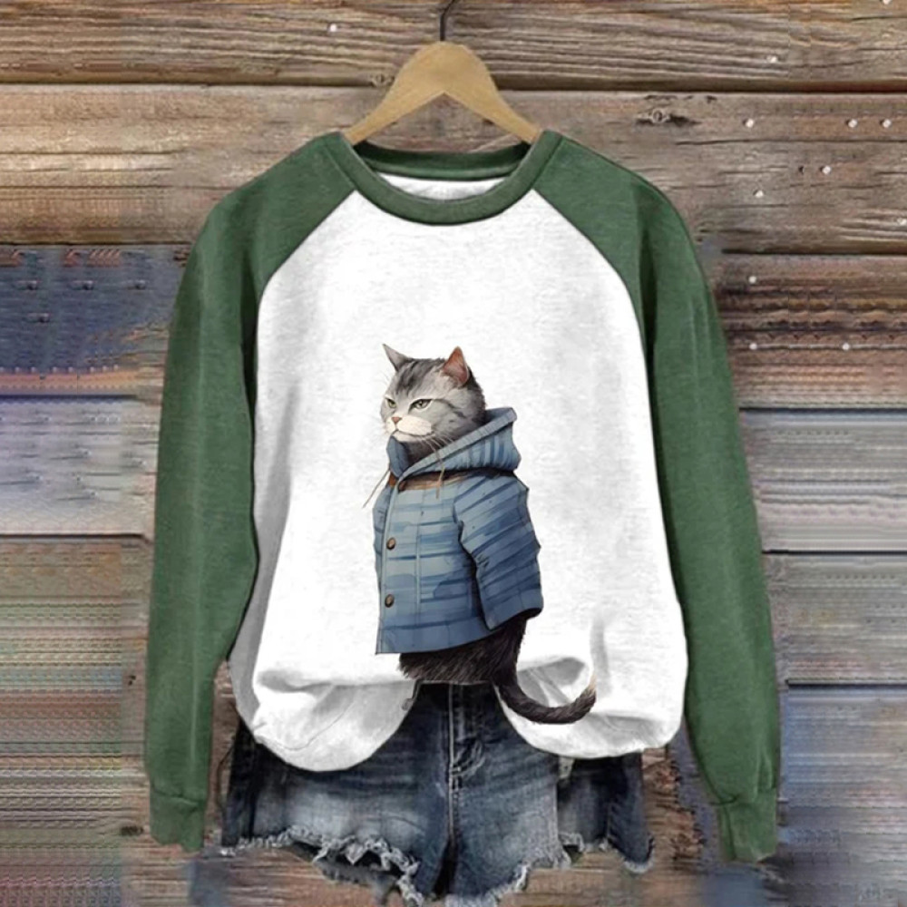 Women's Winter Scarf Cat Print Casual Sweatshirt