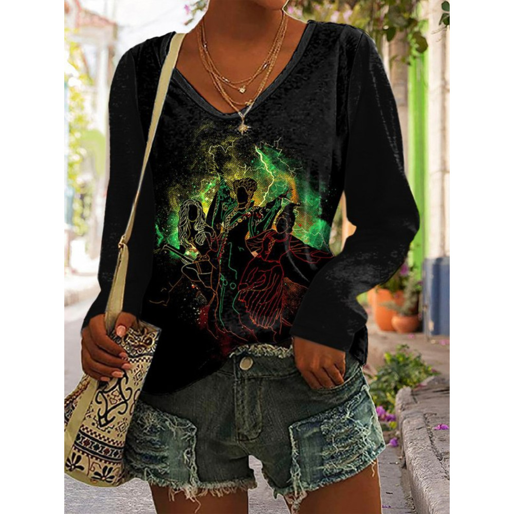 Abstract Halloween Sisters Print Casual T Shirt