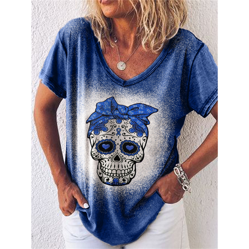 Blue Ribbon Bandana Skull Bleached T Shirt