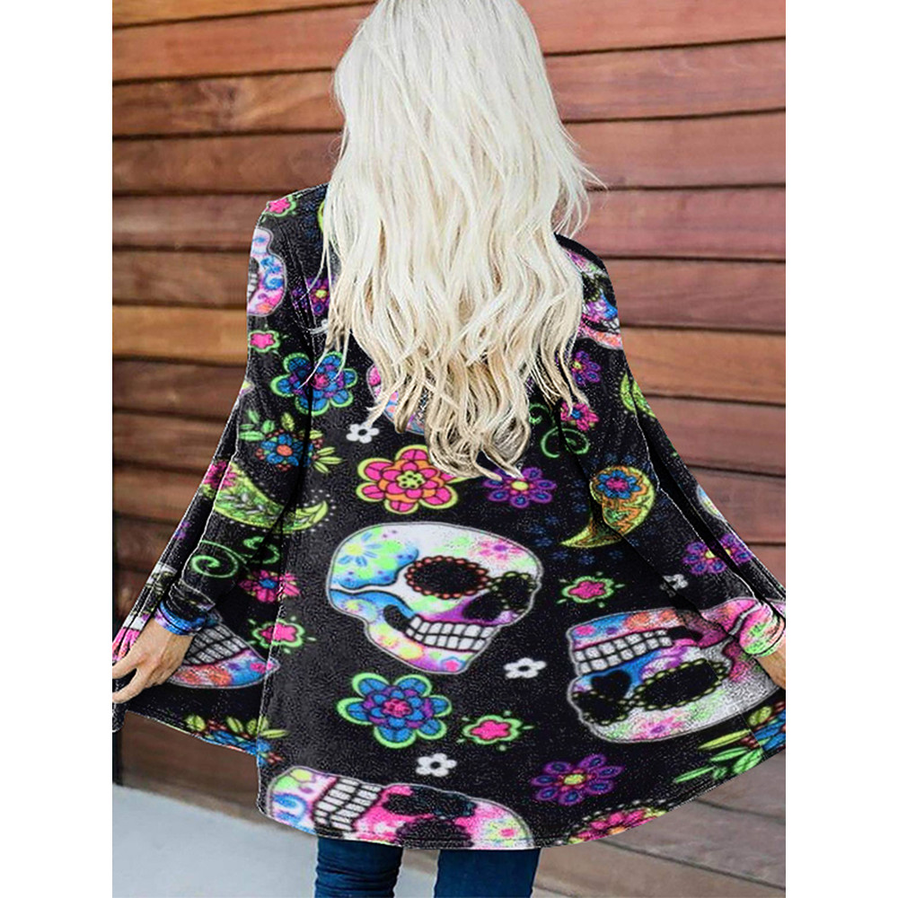 Cashew Flower Skull Print Long Sleeve Cardigan