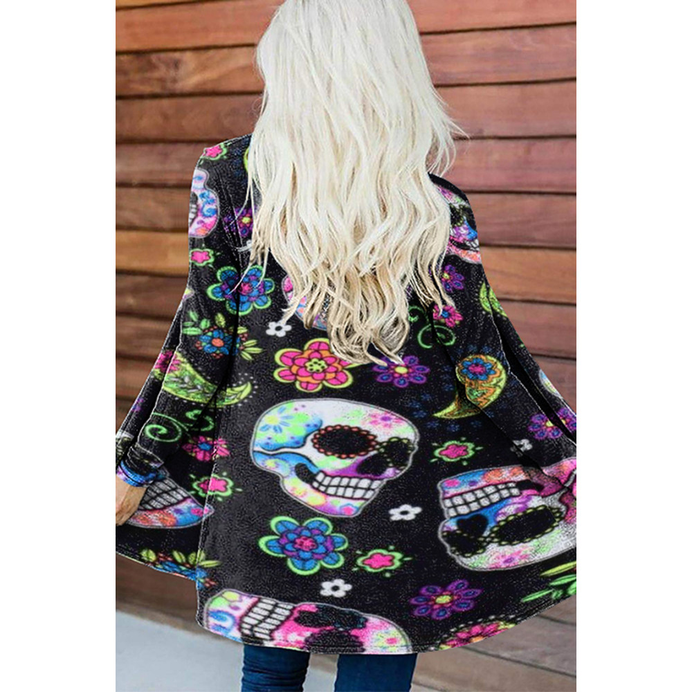 Cashew Flower Skull Print Long Sleeve Cardigan