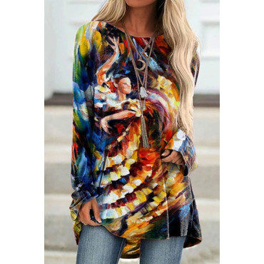 Casual Ballerina Print Long Sleeve Tunic