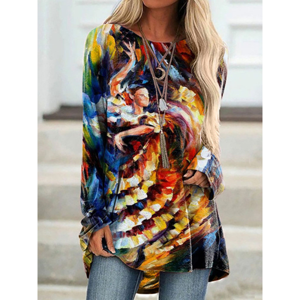 Casual Ballerina Print Long Sleeve Tunic