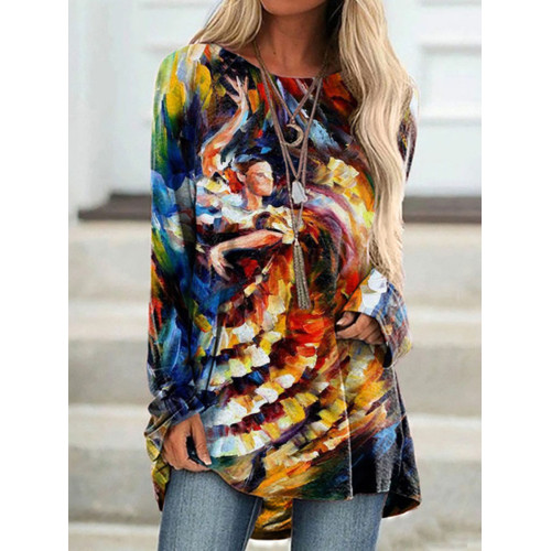 Casual Ballerina Print Long Sleeve Tunic