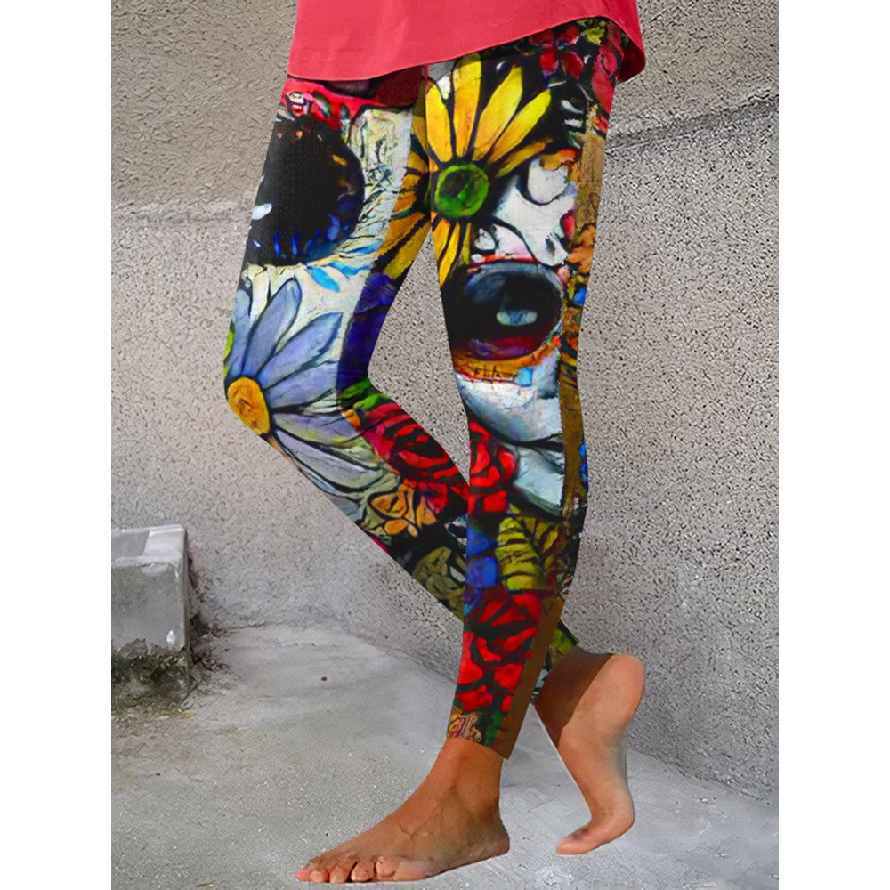 Casual Day Of The Dead Print Leggings