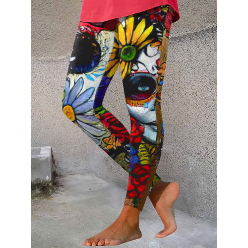 Casual Day Of The Dead Print Leggings