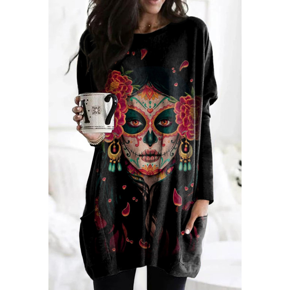 Casual Floral Queen Of The Dead Print Tunic
