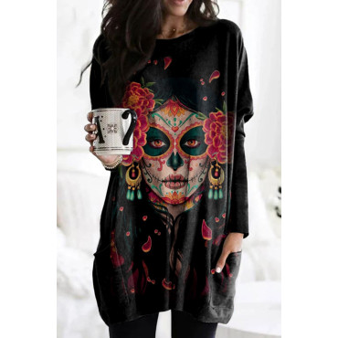 Casual Floral Queen Of The Dead Print Tunic